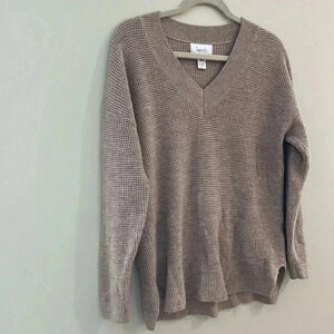 [L]Kersh Wool Rich Blend  Women Gray Brown LS V Neck Pull Over Sweater
